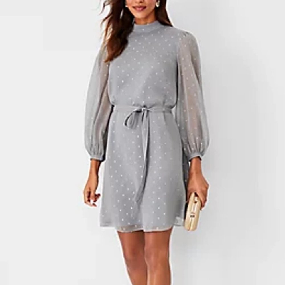 Ann Taylor "Shimmer Clip" Belted shift Dress
